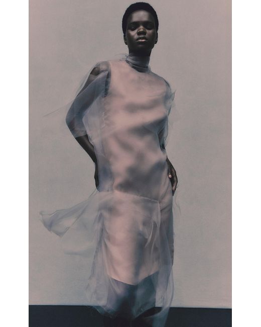 Prada White Haze Silk Chiffon Midi Dress