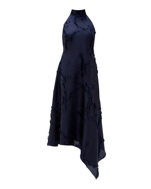 Amsale Blue Eyelash Jacquard Halter Dress