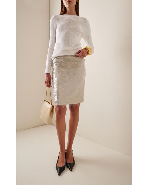 16Arlington White Delta Sequined Satin Midi Skirt