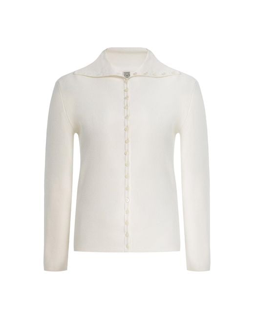 Totême White Knit Polo Cardigan