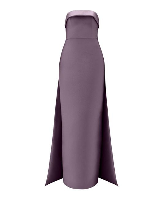 Amsale Purple Strapless Column Gown With Overskirt