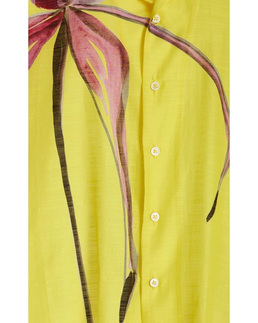 Louisa Ballou Yellow Exclusive Weekend Printed Cotton-silk Shirt