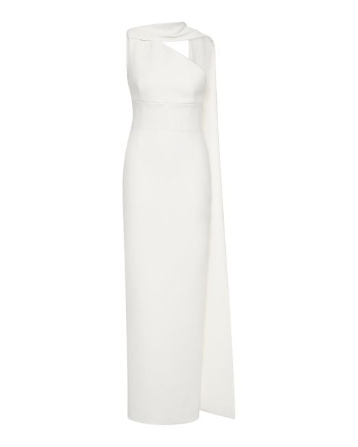 Rachel Gilbert White Clara Single Shoulder Capelet Gown