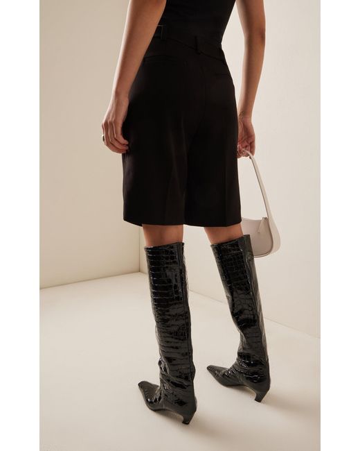 FAVORITE DAUGHTER Black The Low Favorite Pleated Twill Wide-leg Knee Shorts