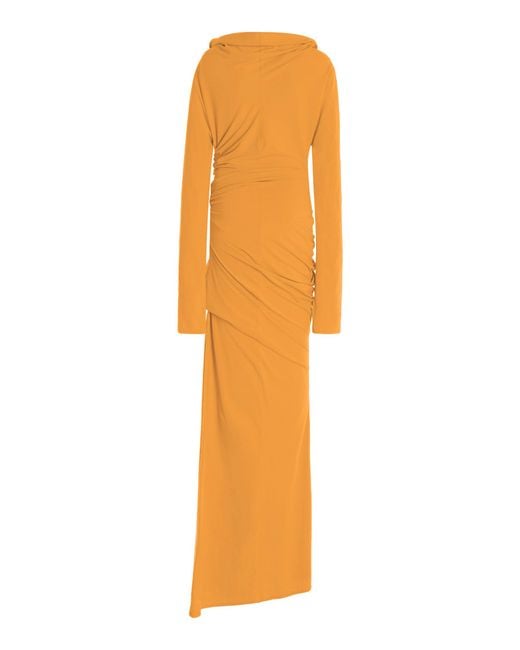 Colleen Allen Orange Ruched Waist Cotton-Blend Maxi Dress