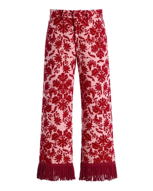 La Veste Red Jason Fringed Flocked-Wool Pants