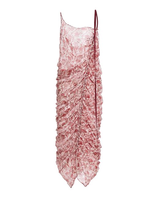 Mel Usine Pink Ines Silk-Blend Draped Asymmetrical Midi Dress