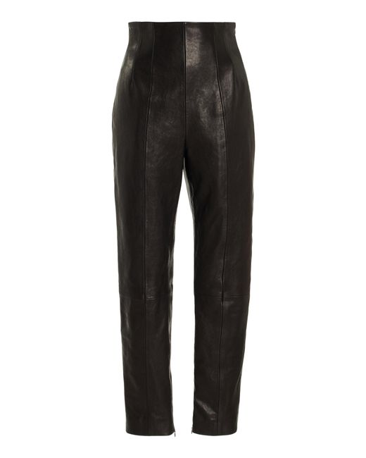 Khaite Black Lenn High-rise Leather Pants