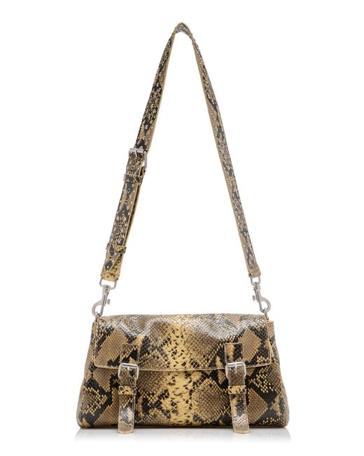 Dries Van Noten Metallic Python-Effect Leather Satchel Bag