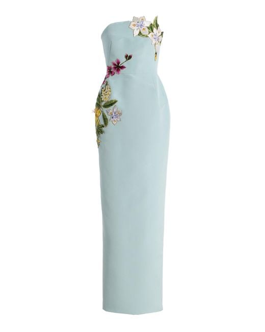 Oscar de la Renta Blue Botanical Silk-Faille Gown