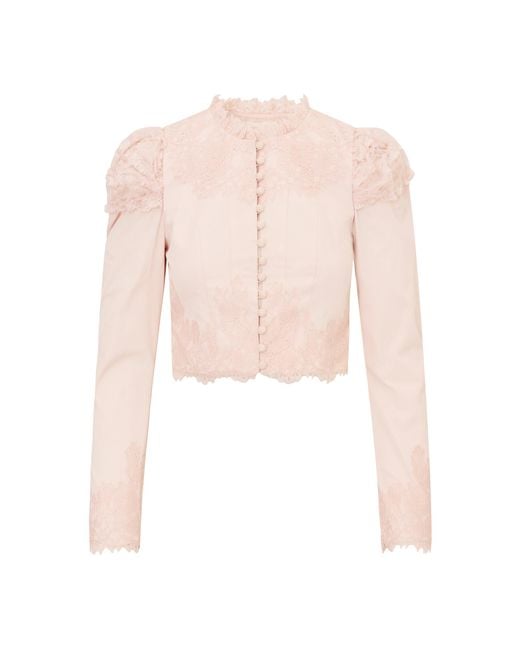 LoveShackFancy Pink Zephira Lace-Embellished Jacket