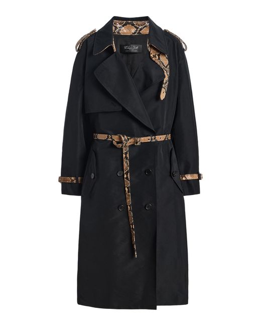 LAQUAN SMITH Black Contrast-Trim Midi Trench Coat