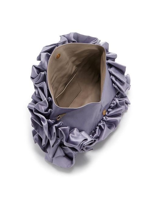 Dries Van Noten Blue Ruffled Satin Envelope Clutch