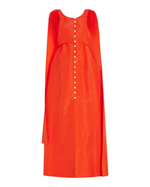 Rosie Assoulin Red Thumper Sleeveless Cape-detailed Silk Gown