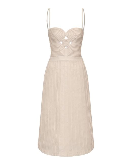 ANDRES OTALORA Natural Terra Embroidered Linen Midi Dress