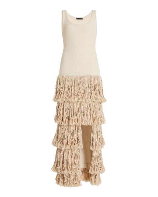Kilentar Natural Exclusive Layo Tiered Fringe Wool Maxi Dress