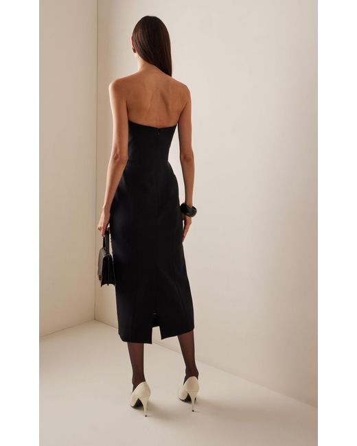 Carolina Herrera Black Strapless Silk Midi Dress