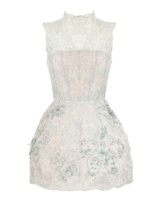 Francesca Miranda White Umbrella Corseted Lace Mini Dress