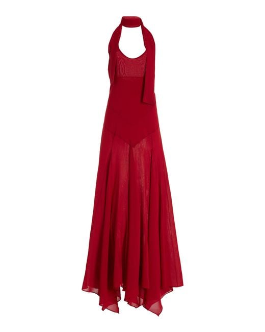 Siedres Red Exclusive Raye Scarf-detailed Midi Halter Dress