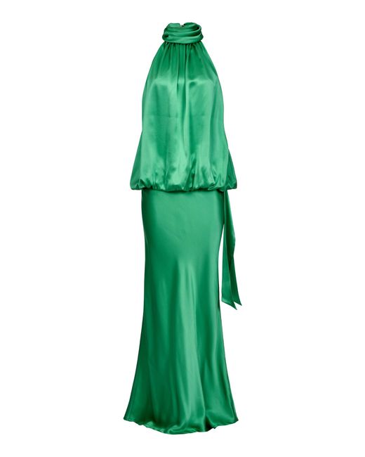 Francesca Miranda Green Neroli Halter Top Silk Maxi Dress