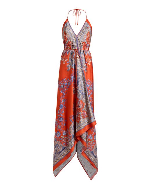 Etro Red Printed Twill Midi Dress