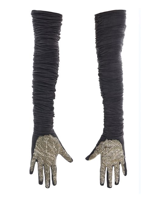 Wiederhoeft Black Ruched Sueded Jersey Gloves