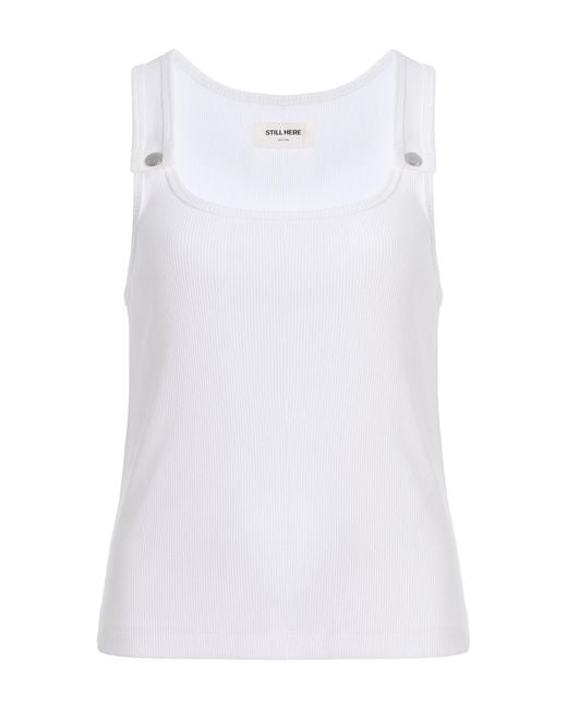 Still Here White Snap Ribbed Cotton Tank Top