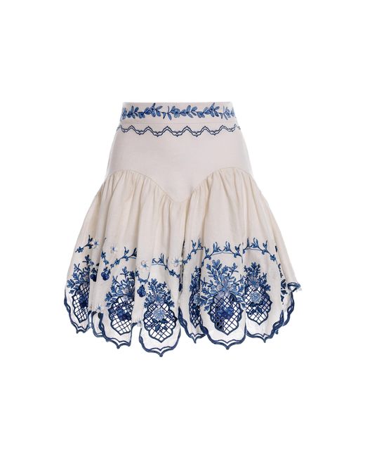 Agua Bendita White Acaã­ Embroidered Linen Mini Skirt
