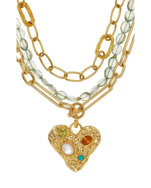 Lizzie Fortunato Metallic Treasure Trove Gold-pleated Multi-gem Pendant Necklace