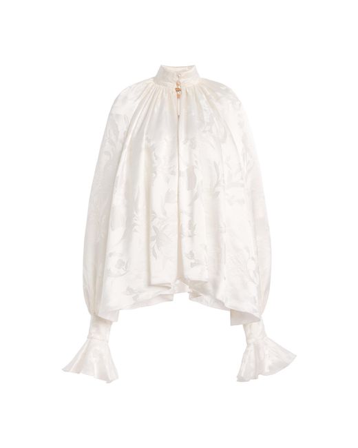 Cucculelli Shaheen White Chantilly Silk Jacquard Top