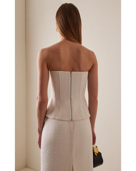 David Koma Natural Embellished Bouclé Corset Top