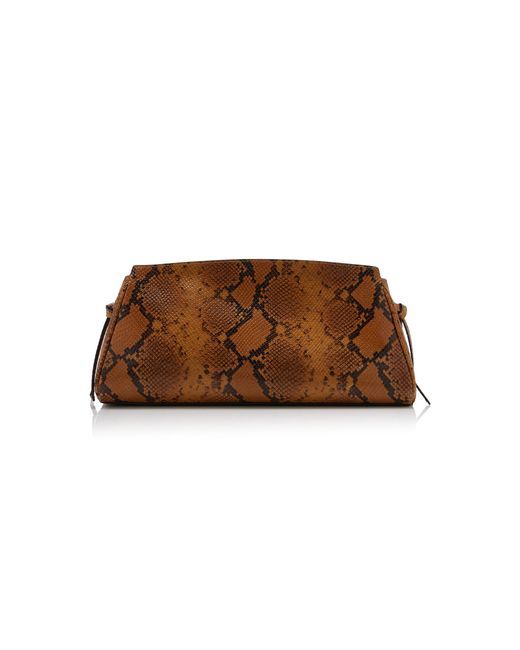 Staud Brown Maude Snake-Effect Leather Clutch
