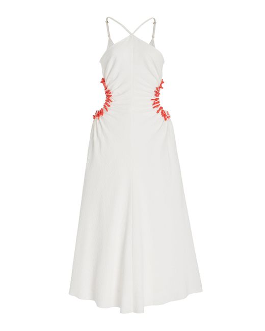 Cult Gaia Silvia Coral-beaded Cutout Linen-blend Midi Dress in White | Lyst