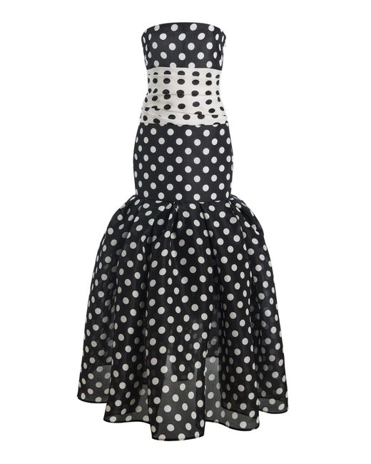 Carolina Herrera White Strapless Polka-Dot Gazar Fil Coupé Midi Dress