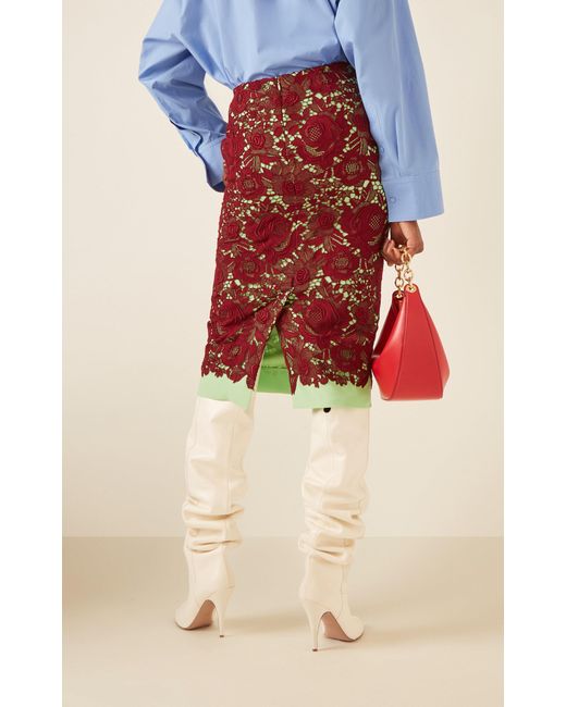 Valentino Garavani Brown Lace-detailed Cotton-blend Midi Skirt