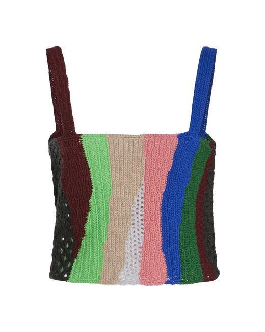 Gabriela Hearst Blue Bora Crocheted Cashmere Crop Top