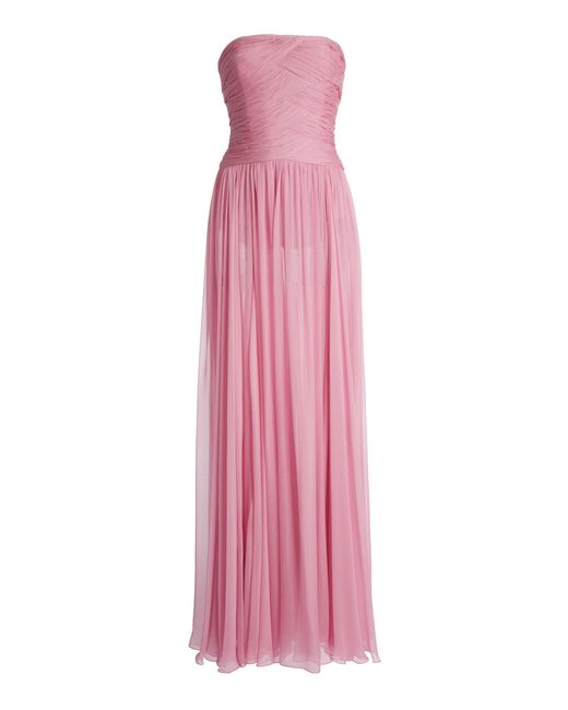 Zuhair Murad Pink Silk Chiffon Draped Off-Shoulder Maxi Dress