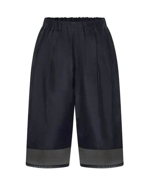 OSSOU Blue Rumi Layered Silk-Cotton Shorts