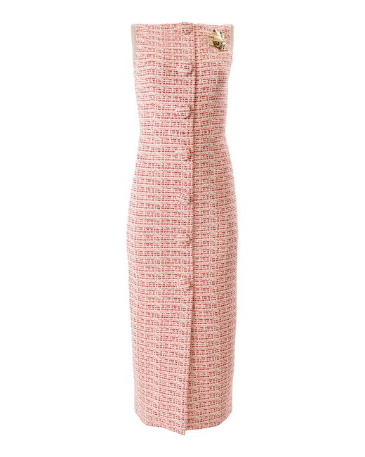 Carolina Herrera Pink Belted Bi-Color Tweed Midi Dress