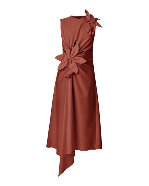Monse Red Floral-Applique Asymmetrical Stretch-Cotton Midi Dress