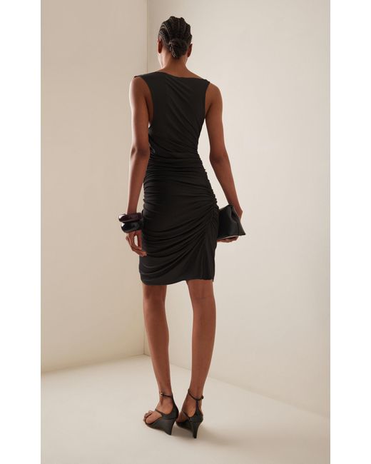 Atlein Black Ruched Jersey Midi Dress