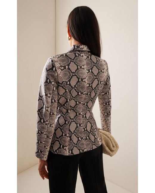 Brandon Maxwell White The Gage Tailored Snake-Effect Leather Jacket