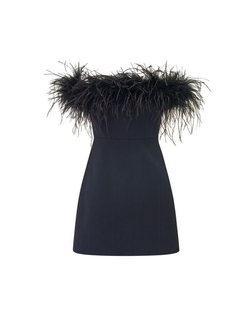 LoveShackFancy Black Elessa Off-Shoulder Feather Crepe Mini Dress