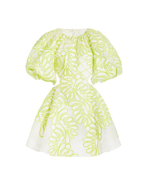 Aje. Yellow Botanical Appliqued Mini Dress