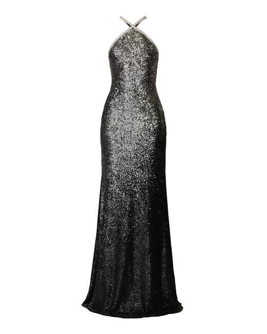 Naeem Khan Black Ombre Halter Stretch Sequin Gown With Crystal Trim