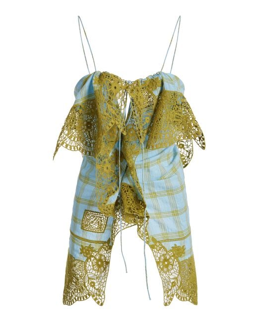 Christopher Esber Green Embroidered Handkerchief Cotton Envelope Cami