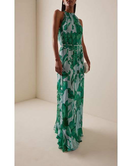 Francesca Miranda Blue Ivy-Printed Silk Gown