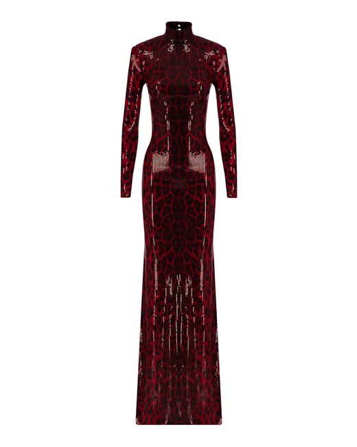 The New Arrivals Ilkyaz Ozel Red Donyale Leopard-print Sequin Maxi Dress