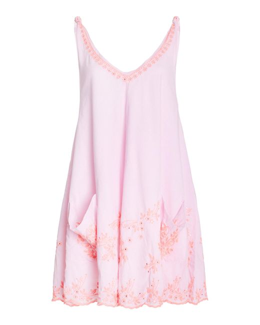 Juliet Dunn Pink Embroidered Low-back Cotton Swing Mini Dress