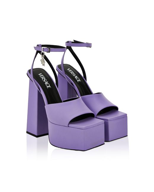 Versace Purple Charm-Embellished Leather Platform Sandals